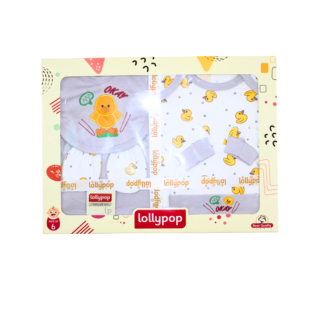 6-Piece Newborn Baby Gift Set – Grey & White Duck Design