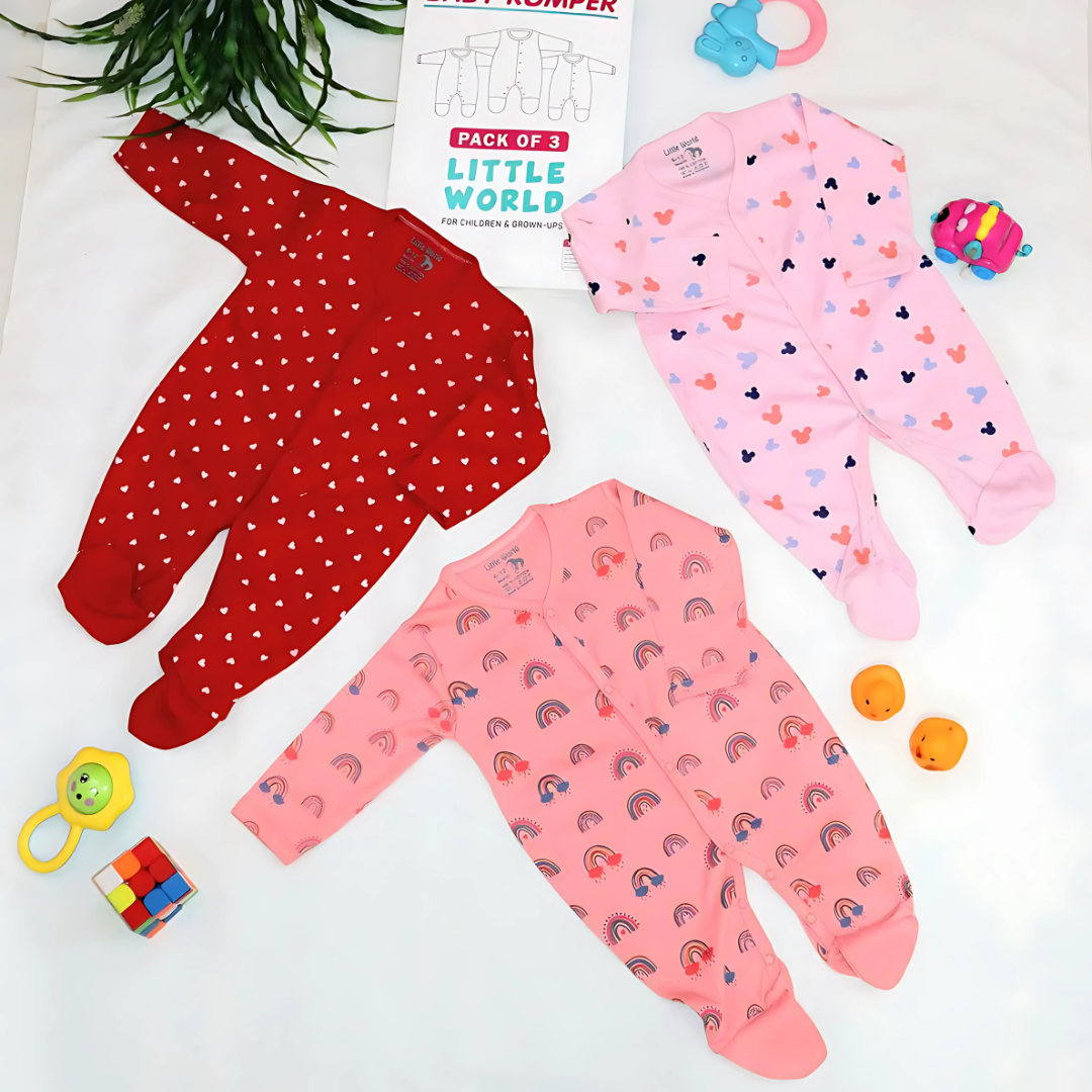 Pack of 3 Unisex Soft Cotton Baby Rompers
